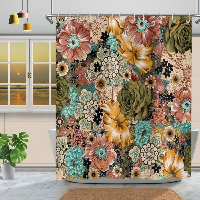 Rideau De Douche Oiseaux Et Fleurs – Motif Floral Et Branche D'arbre, Décoration Salle De Bain