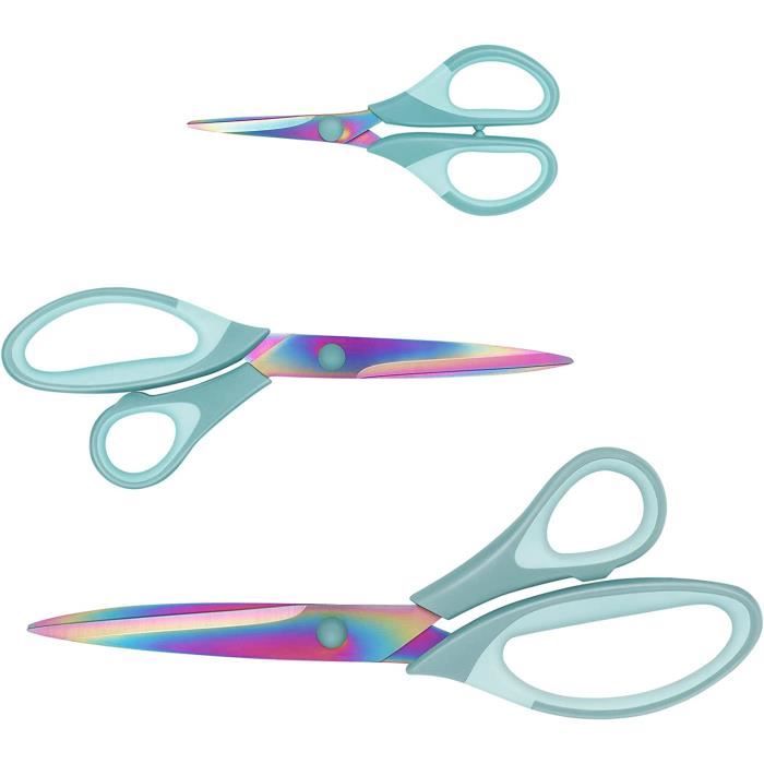Lot de 3 paires de ciseaux, lames tranchantes en titane, poignée souple, multiusages, convient Lot de 3 paires de ciseaux, lames tranchantes en titane, poignée souple, multiusages, convient