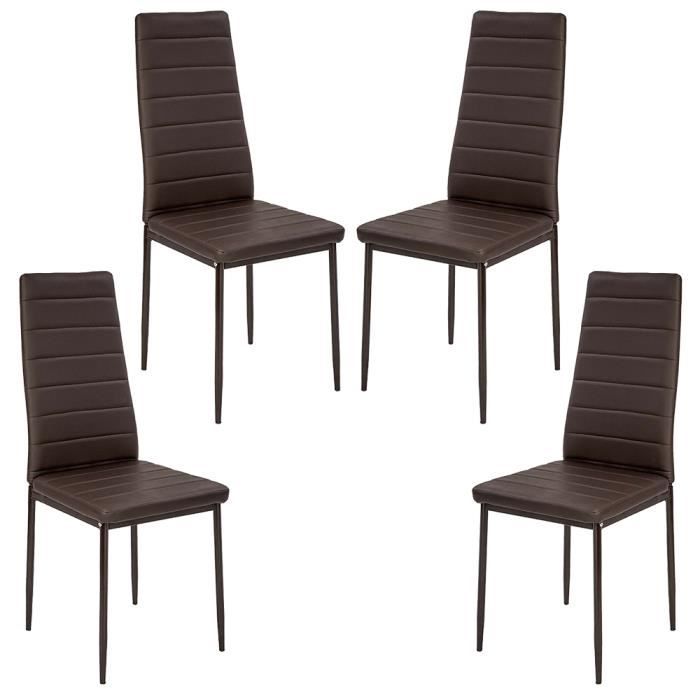 4pcs chaises de salle à manger marrones - forme bandeau en simili (pu)