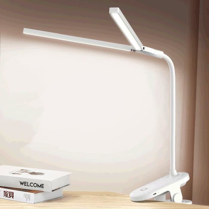 Lampe de bureau à pince à double lampe LED étudiant protection des yeux charge USB dortoir étude chevet chambre lampe de lecture