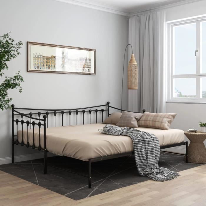 Canapé-lit - Metall - FR1048 - Noir - 90x200 cm - Extensible - 2 places
