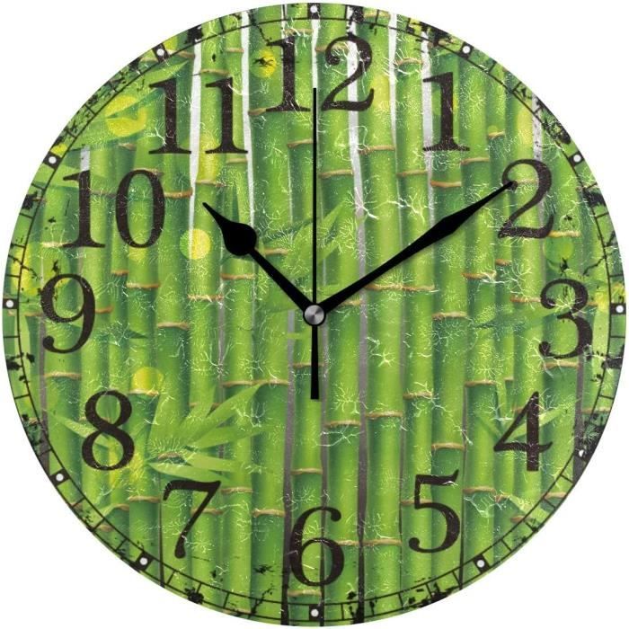 Pendule murale en métal et bois avec calendrier perpétuel et plante verte  en pot - RETIF