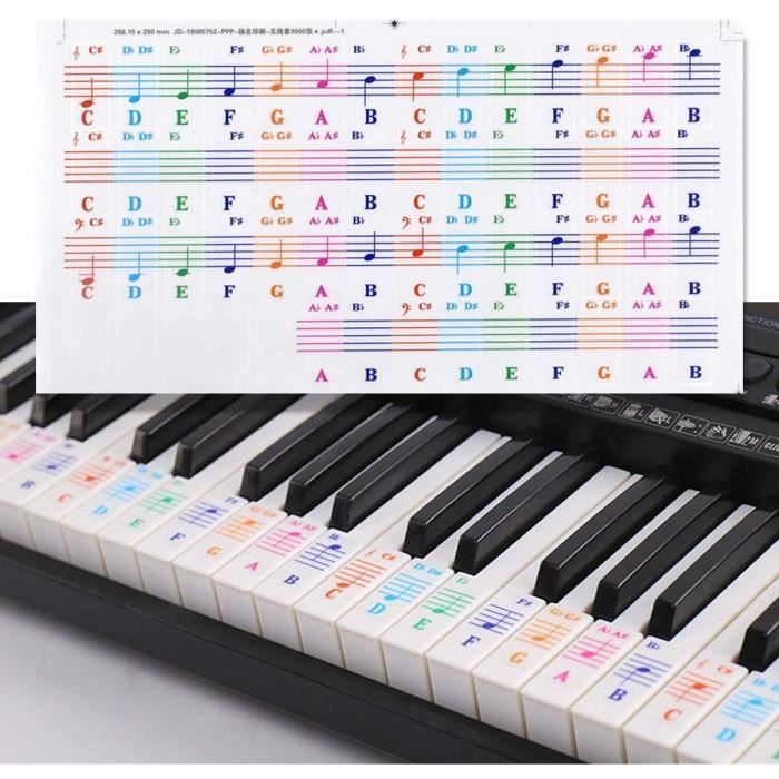 Étiquettes De Notes De Clavier Piano Amovibles, Silicone 61 Key Piano Notes Guide Pour Débutant, étiquette De Lettre De Notes De Musique Clés De Piano Réutilisable Sans Autocollants Avec Boîte