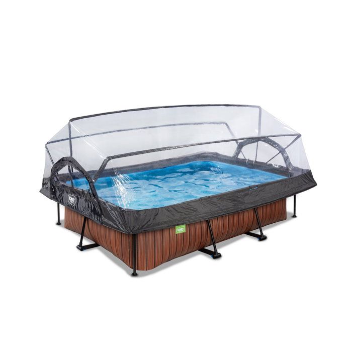 Piscine tubulaire rectangulaire EXIT Wood 220x150x65cm avec pompe filtrante - marron