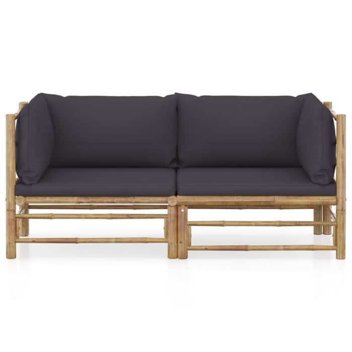 78900| mobilier de jardin - salon de jardin 2 pcs avec coussins gris foncé bambou jeu de meuble de jardin - moderne style industriel