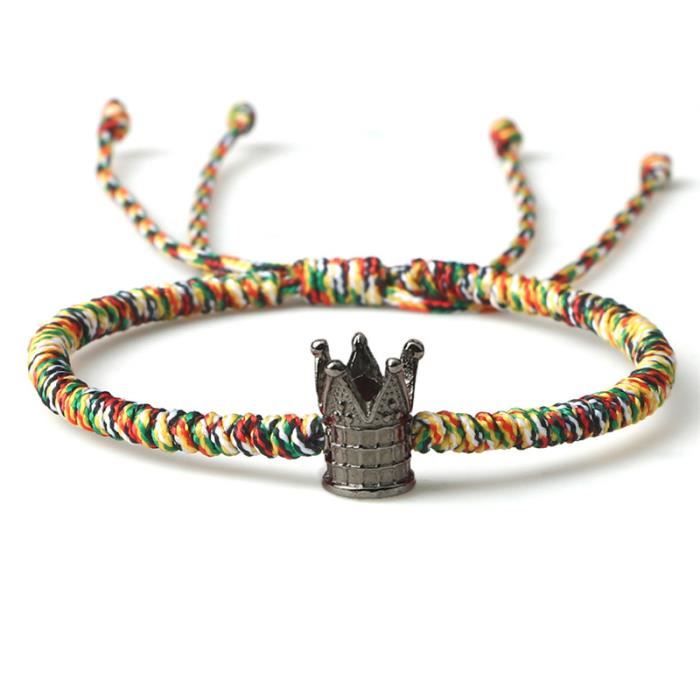 Bracelet Unisexe Tressé Simili Cuir, Bois Et Pierre - Multicolore Marron, Réglable, Neuf Sans Emballage