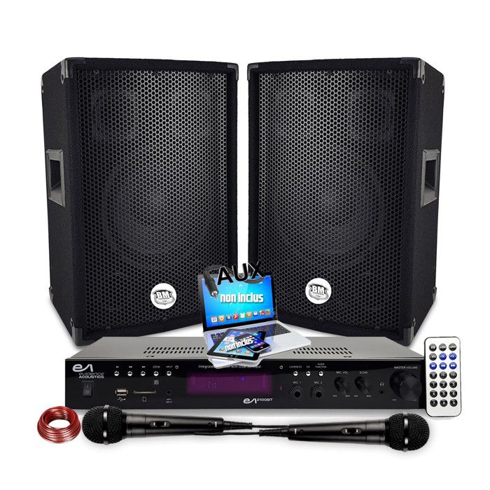 PACK SONO DJ 600W + AMPLI Evidence Acoustics Hifi Stéréo avec Bluetooth