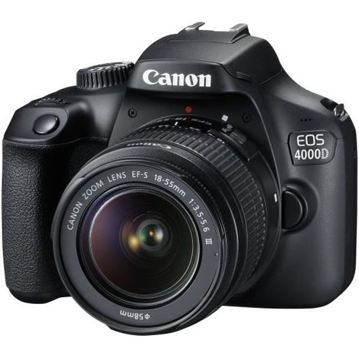 Canon EOS 4000D Appareil photo numérique Reflex 18.0 MP APS-C 1080p - 30  pi-s 3x zoom optique objectif EF-S 18-55 mm DC III… - Cdiscount Appareil  Photo