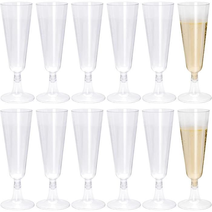 20 Pièces Flute Champagne Jetable, 150Ml Verre Plastique Reutilisable