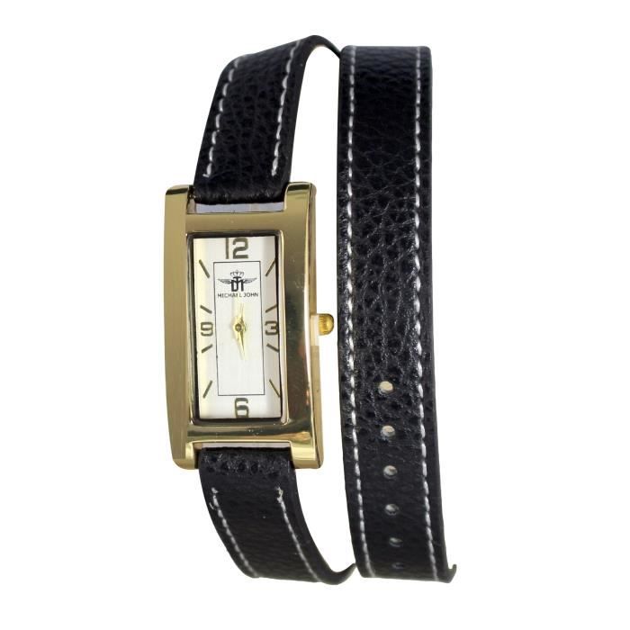 Montre-bracelet Femme Nelsy - Bracelet Cuir Noir, Cadran Doré, Taille Unique, Neuve Avec étiquettes