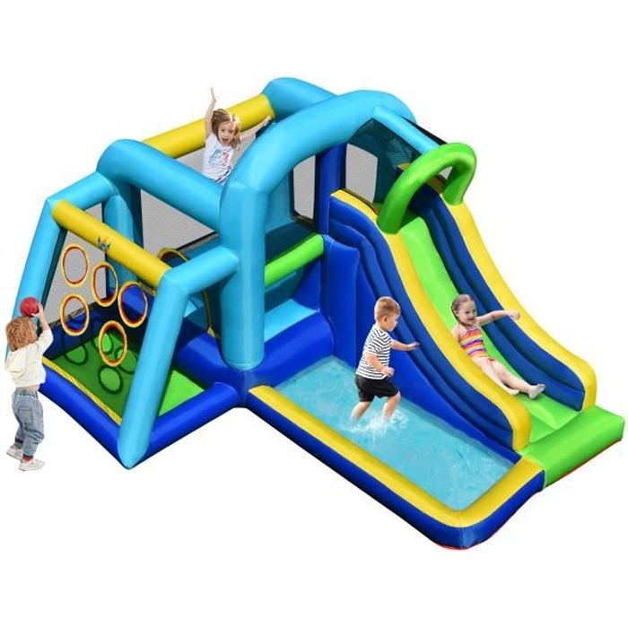 COSTWAY Château Gonflable 5 en 1 avec Toboggan Piscine pour Balles