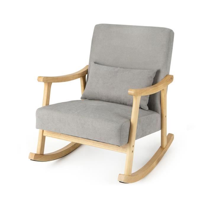 fauteuil à bascule en bois d'hévéa costway - naturel - dossier et accoudoirs ergonomiques - charge max. 200kg