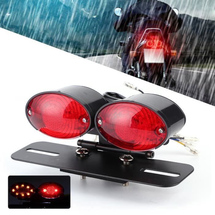 Feu Arrière LED Pour Moto 12V - Clignotant Et Feu De Frein Intégré, Support Plaque D'immatriculation - Universel, Noir/rouge, 17,2 X 24,4 Cm - 4