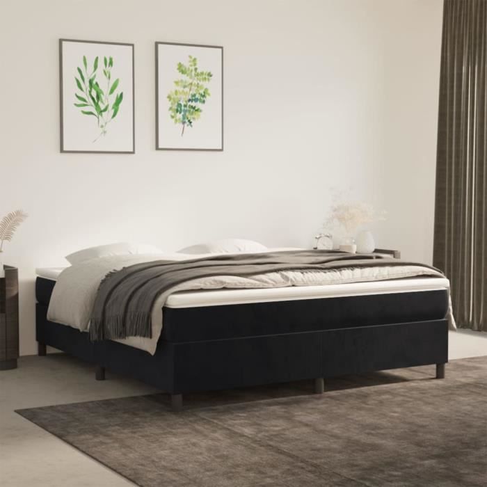 Sommier à ressorts de lit Noir - FYDUN - 180x200 cm - Velours - Tapissier - Pieds inclus