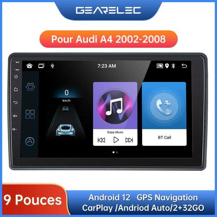 Gearelec Autoradio 9 Pouces Android 12 pour Audi A4 2002-2008 avec carplay Andriod Auto GPS Navigation Bluetooth WiFi RDS 2+32GO