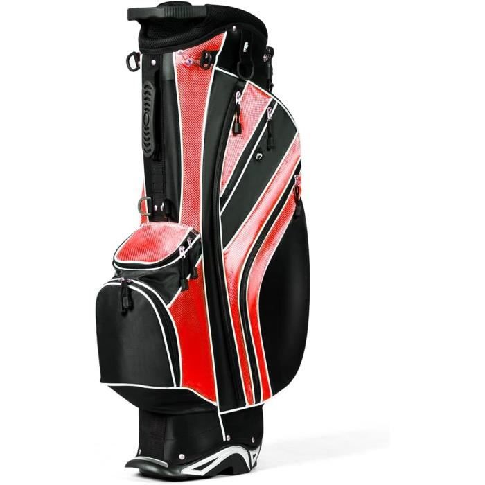 GOPLUS Sac de Golf Trépied, Sac de Golf Portable avec 5 Compartiments, 7 Poches et Sangle Réglable, Sac de Golf Léger, Noir+Rouge