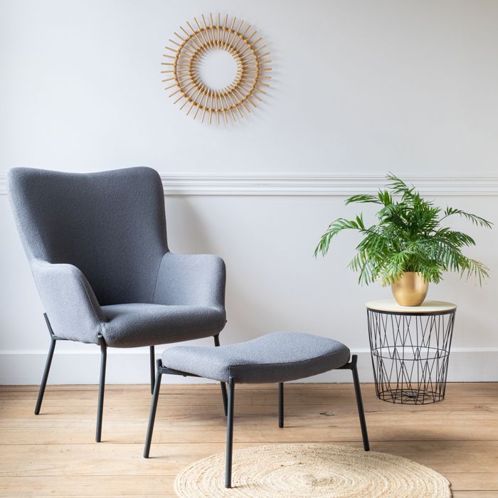 Fauteuil en tissu boucle gris avec repose-pieds EIRA Fauteuil en tissu boucle gris avec repose-pieds EIRA