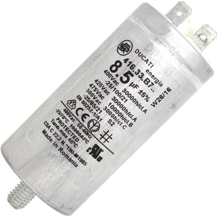 Condensateur permanent 8.5µF 400V - Sèche-linge - ARISTON HOTPOINT, INDESIT (18009)