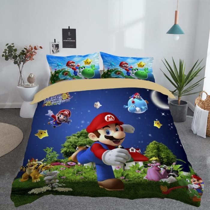 Super Mario Parure De Lit En Microfibre Avec Housse De Couette Et 2