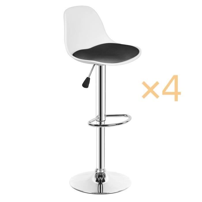 Tabourets de bar réglables en hauteur - JEOBEST - GOLDCMN - Blanc et noir - Lot de 4