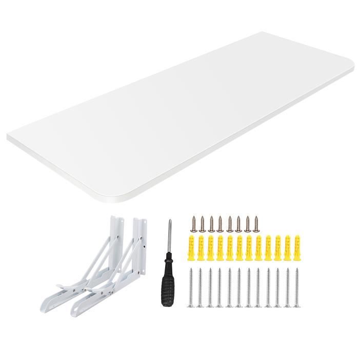 Table Murale Rabattable en Bois KEDIA - Bureau Étagère Meuble TV - Blanc - 60*30*1.6cm