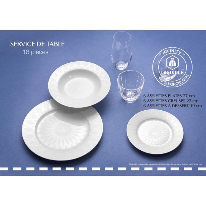 Service à table 18 pièces en porcelaine blanc INFINITY - Laguiole Qualité Pro Blanc