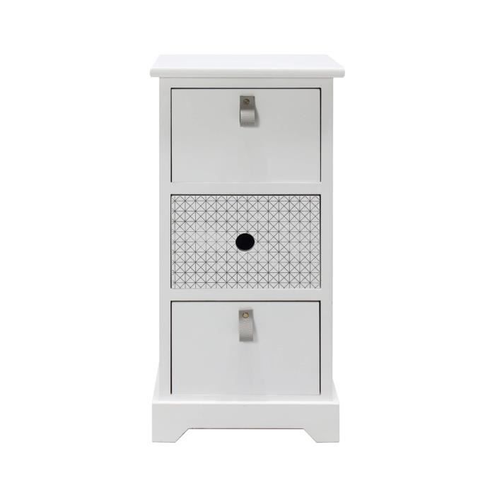 table de chevet - mobili rebecca - blanc gris - 3 tiroirs - 59.5x30x25 cm