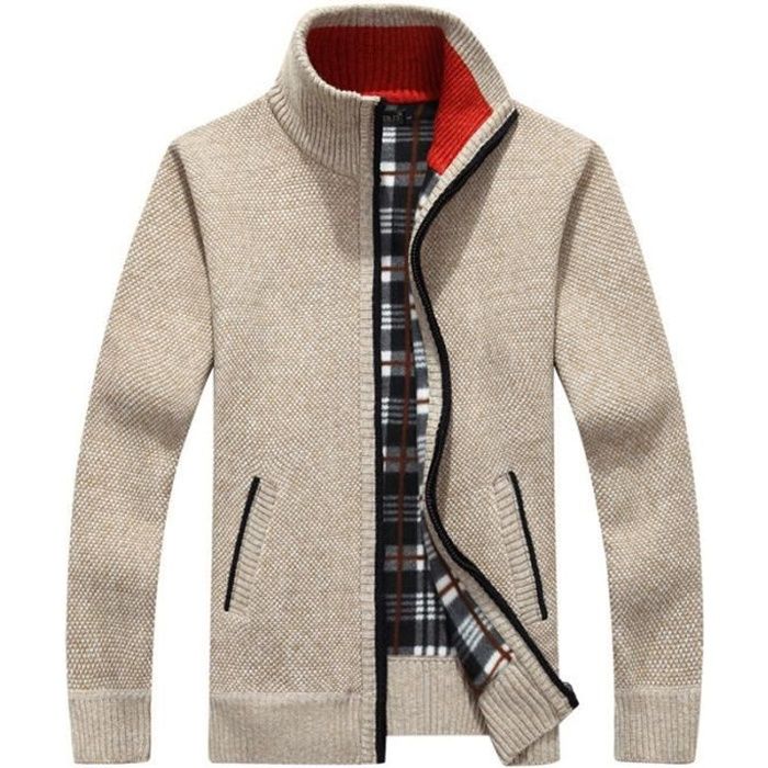Cardigan Maille Homme Hiver Ouvrez-Front Zippé Gilet Veste Tricoté Casual Chaud Col Droit Automne Hiver
