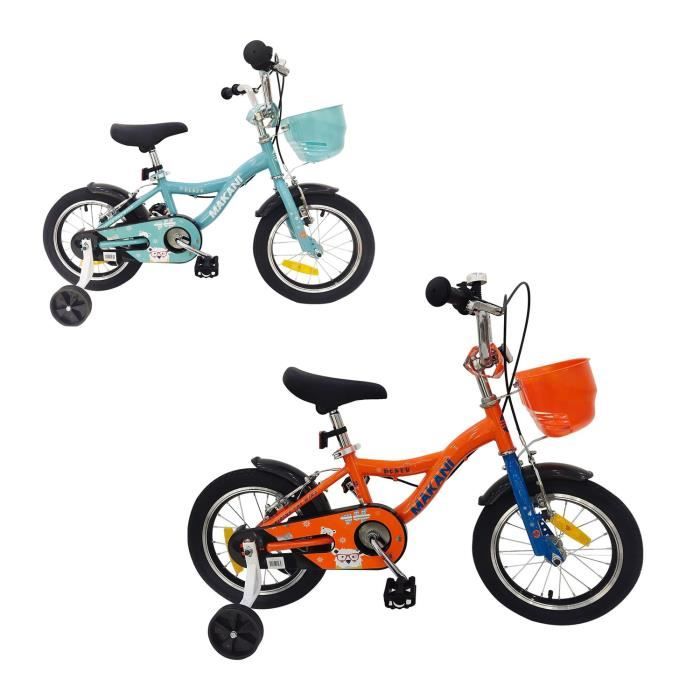 Vélo pour enfants 14 pouces Makani Bentu avec jantes aluminium et roues d'entraînement - Orange