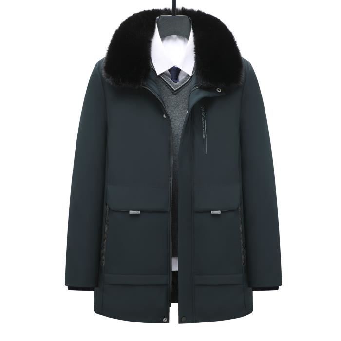 Doudoune Homme Hiver Mi-longue Col fausse fourrure amovible Manches longues Casual Chaud Couleur 