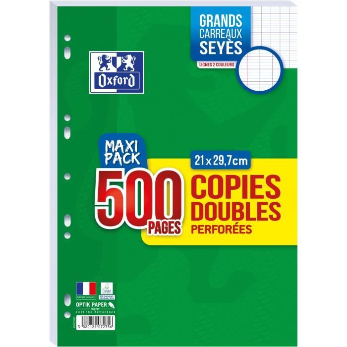 Copies doubles OXFORD perforees 500 pages 90g seyes