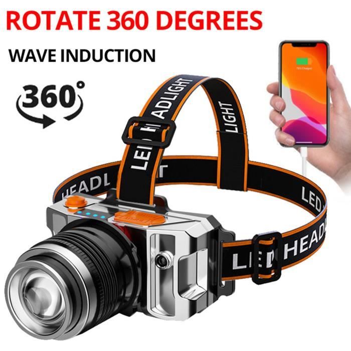 Lampe Frontale Rechargeable 120 000 Lumens - 12 Modes, USB-C, Détecteur De Mouvement, étanche IPX7, Pour Course, Camping, Pêche