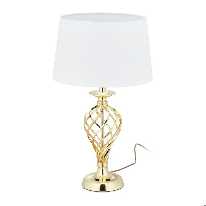 Lampe De Table Tactile Relaxdays – Design Rétro Doré – Culot E14, Intensité Variable – H 25 X L 15 X P 19 Cm – Verre Et Fer