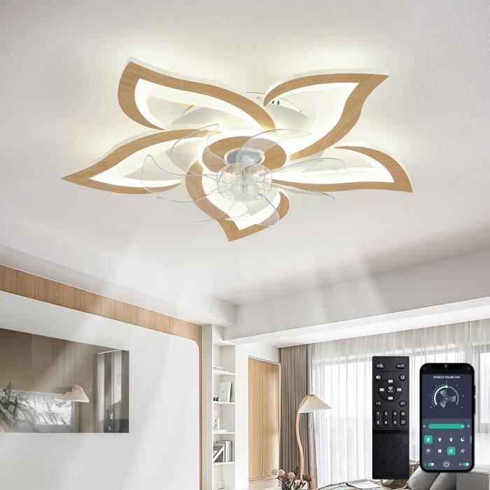 Ventilateur Plafond Avec Lumière LED 5 Pales - Télécommande - Silencieux Réversible Été/Hiver - Couleur Bûche