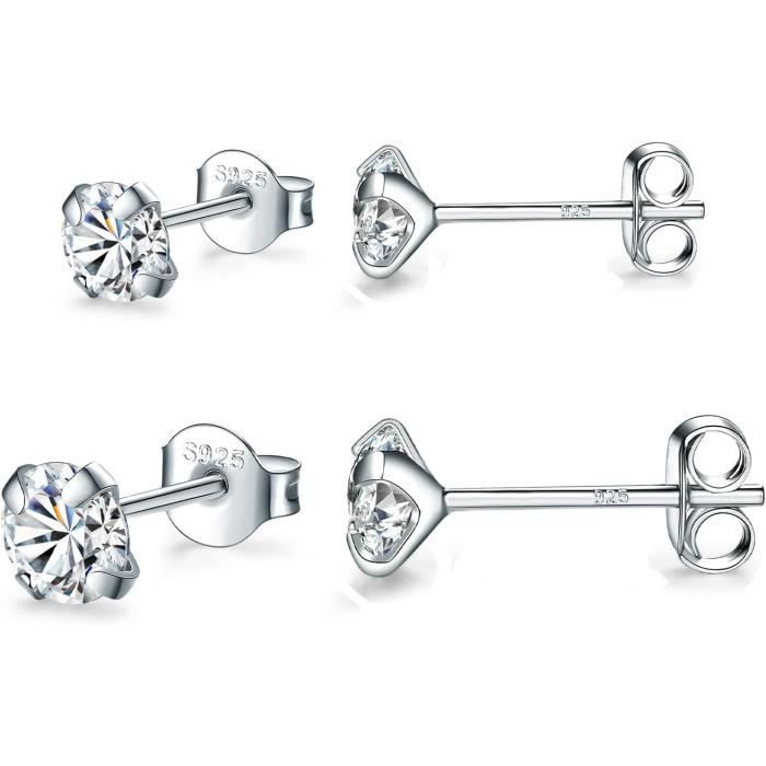 Orecchini A Perno In Argento 925 Con Zirconi – NKlaus, 6,7 Mm, Unisex E Bambini – 2 Pezzi
