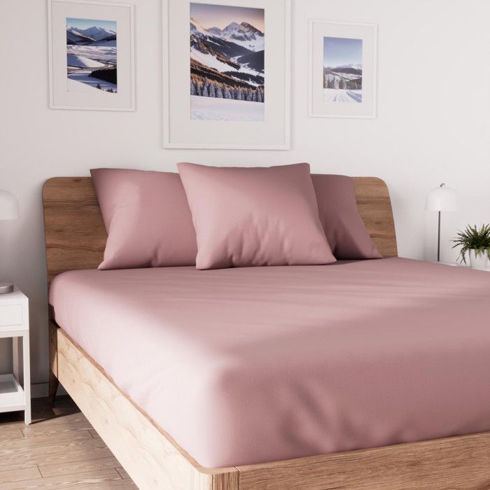 Drap housse en coton 90x190 cm JERSEY vieux rose par Soleil docre Drap housse en coton 90x190 cm JERSEY vieux rose par Soleil docre