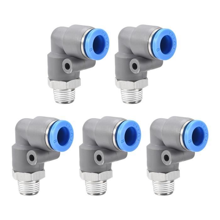 5 Raccords Coudés 90° 12mm OD - Tube Pression Verrouillage Plastique Bleu Sourcing Map