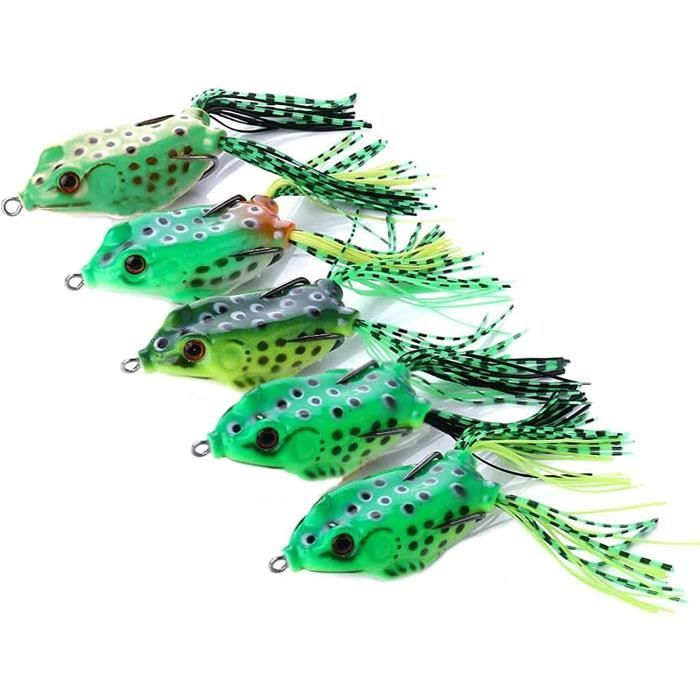 Grenouille Leurre de Pêche Appâts de Pêche Souples Grenouilles Réalistes Topwater Frog Leurres Corps Creux Yeux 3D 5PCS