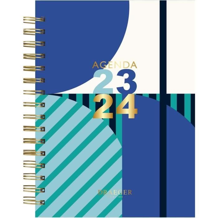 Draeger Paris - Agenda semainier 2023-2024, 13x18 cm, Septembre 2023 à  Août 2024, Rayures bleu