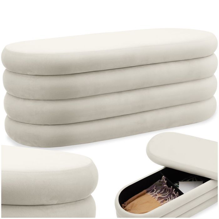 Banc rembourré - TECTAKE - Banc coffre rembourré ALTU Banc avec revêtement en velours doux - Aspect velours crème/ blanc