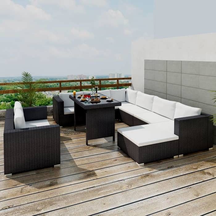 vidaXL Salon de Jardin 10 pcs avec Coussins Meubles de Terrasse Mobilier de Jardin Meubles de Patio Mobilier dExtérieur 41878