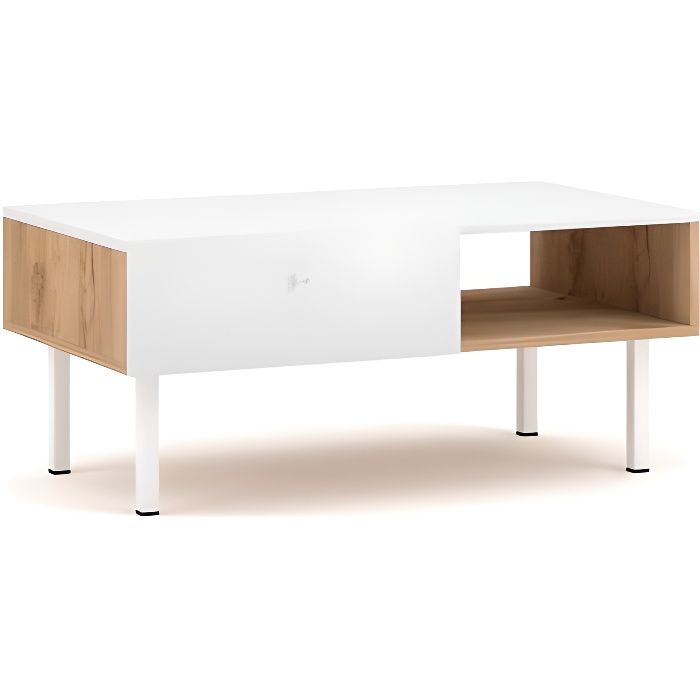 table basse rectangulaire vivaldi tulia 90 cm chêne artisan blanc mat