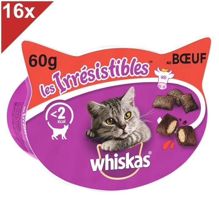 WHISKAS Les Irrésistibles Friandises au boeuf pour chat 16x60g
