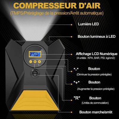 Compresseur D'air Portable Maypole MP7950 - Pompe Numérique 12V Pour Pneu + LED - NEUF