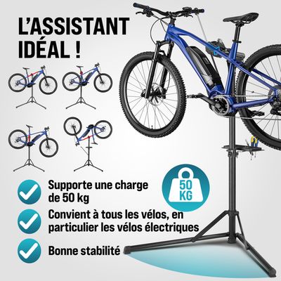 Pied d'atelier vélo Support de montage, Pliable avec support pour la roue  avant, pour tous les modèles courants, Plateau à outils inclus acheter en  ligne à bas prix