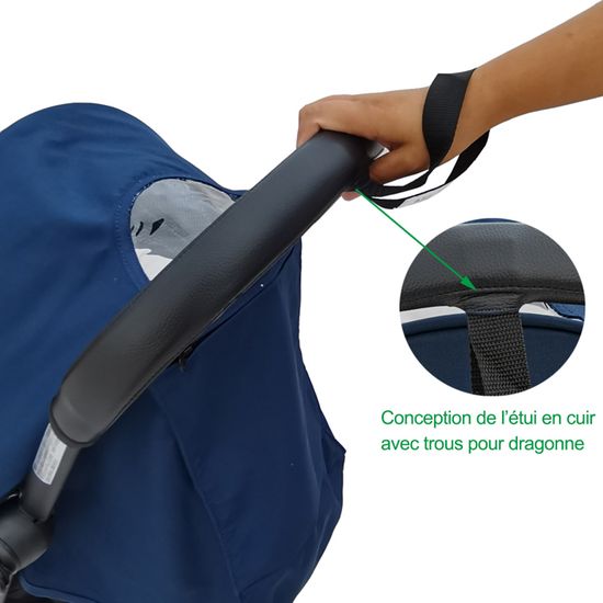 Protège-Mains Poussette Cuir PU Noir - Compatible Babyzen Yoyo/Yoya, Housse Poignée Accoudoir Confortable
