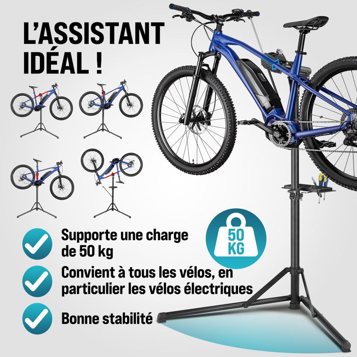 Pied d'atelier pliable 50kg raccord rapide 30-70mm plaque à outils  magnétique pied réparation vélo électrique VTT sac de transport - Cdiscount  Sport