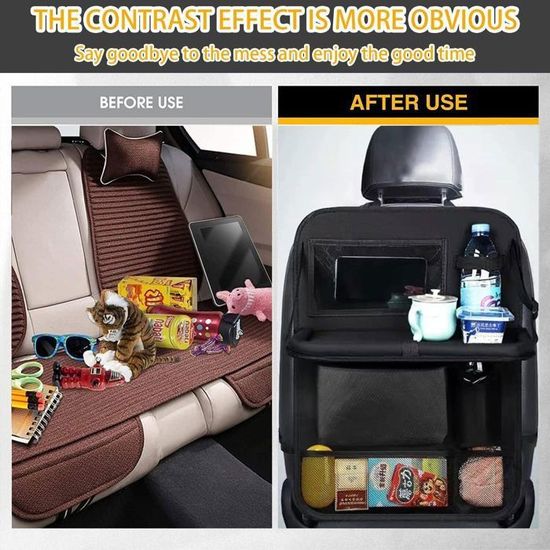 Organisateur De Siège Auto Avec Plateau Pliable – Poches Multiples Et Tablette – Garde Ta Voiture Rangée