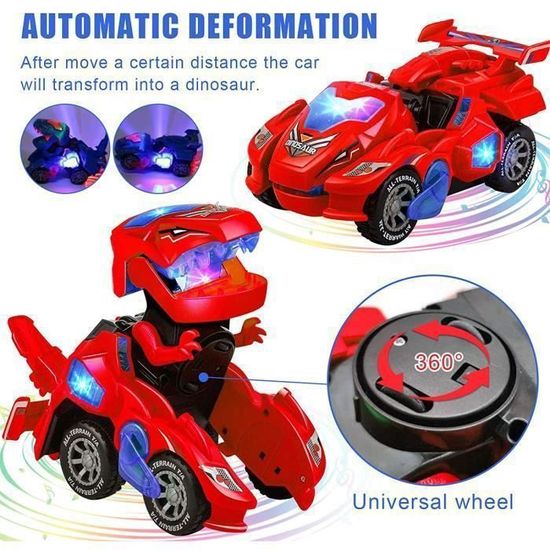 Voiture Dinosaure Transformable – DxxD – Avec Lumière, Son, Roue Universelle – Jouet électrique Pour Enfant 3-6 Ans – Rouge