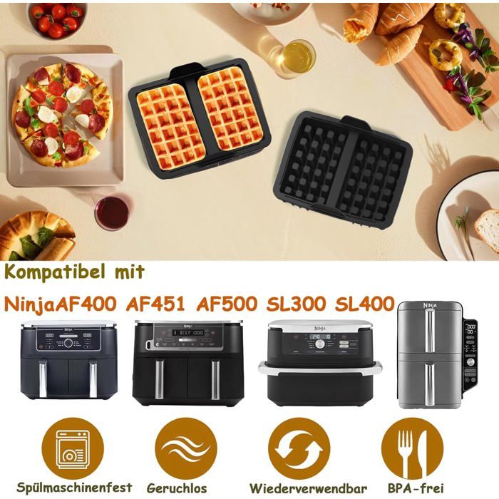 Moules à Gaufres En Silicone Pour Friteuse Ninja - Lot De 2 - Antiadhésif, Lavable Au Lave-vaisselle - 2
